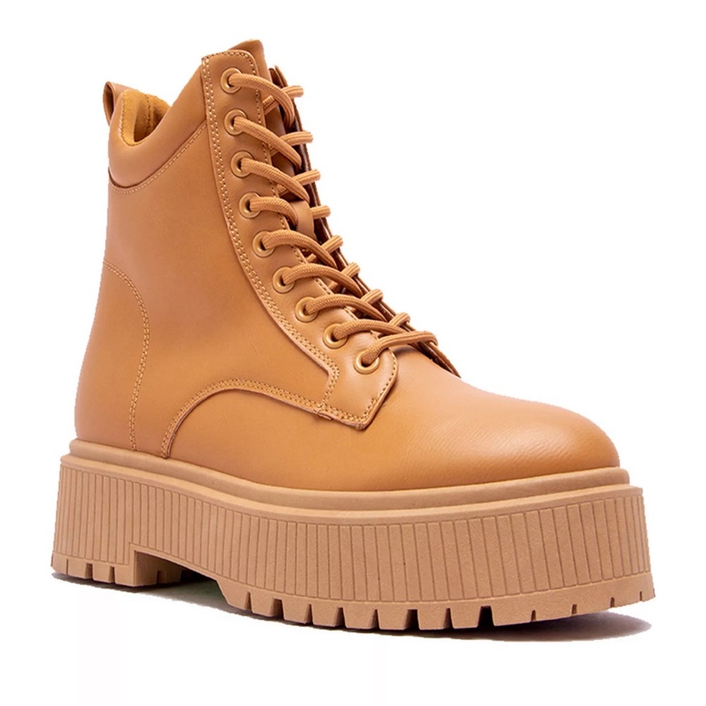 Qupid Shoes Combat Lace-Up Boot Phase-02 Tan